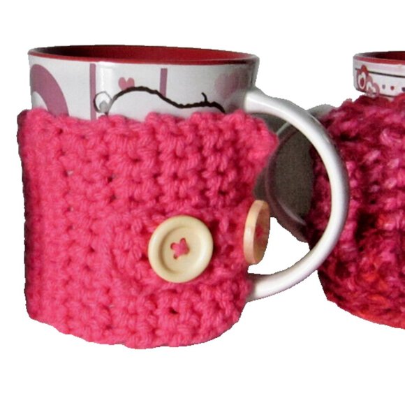 Pink Coffee Mug Cover Keep It Hot Cozy Cup Sleeve Crochet 11" Cozi Tea Drink NWT - Picture 2 of 5